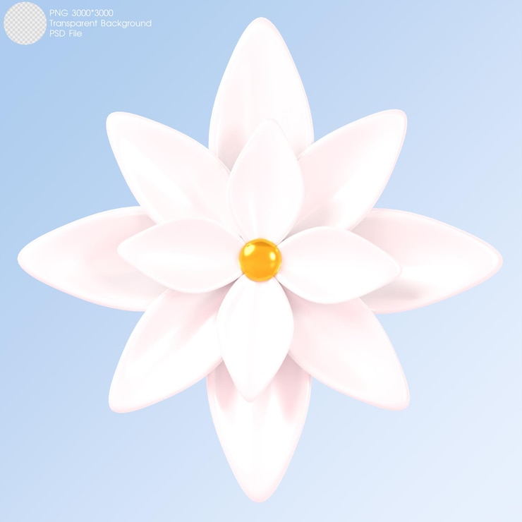 PSD flor blanca de renderizado 3d aislada en el fondo