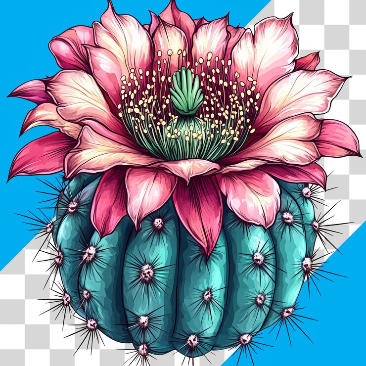 PSD una flor de cactus vibrante sobre un fondo transparente