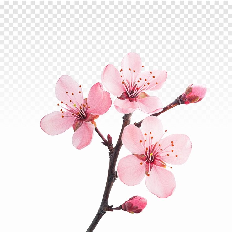 PSD flor de cerezo psd y png flores y ramita aisladas sobre un fondo transparente