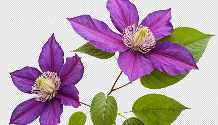 PSD la flor de la clematis florece en los paisajes de los jardines