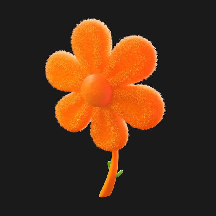 PSD la flor de color naranja de dibujos animados en 3d
