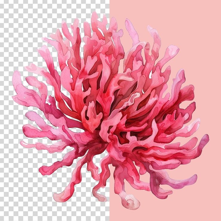 PSD flor de coral de acuarela rosada aislada sobre un fondo transparente