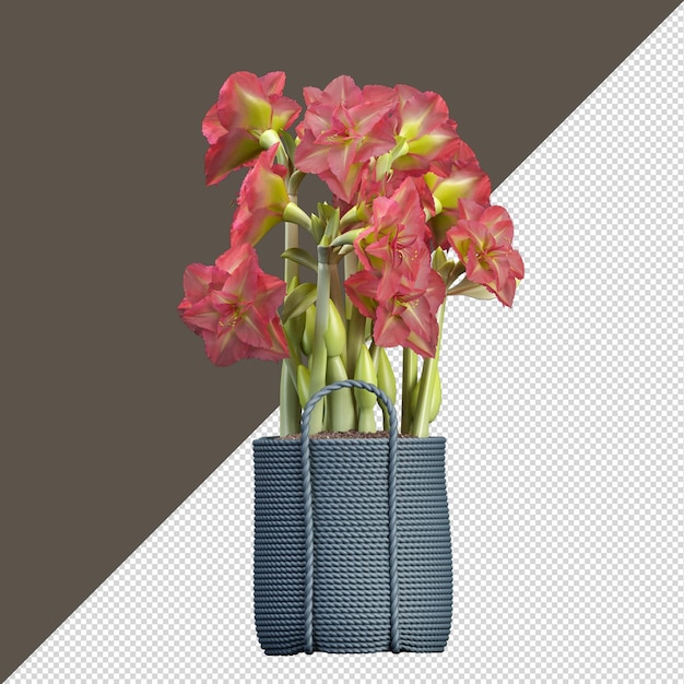 flor de cor isolada em vaso em renderização em 3d