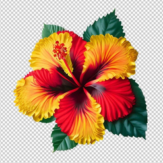 PSD flor de hibisco fresco com folha verde isolada em fundo transparente