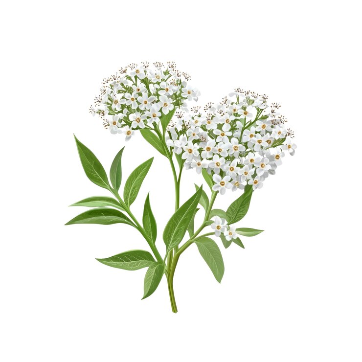 PSD flor de louro branco com folhas verdes