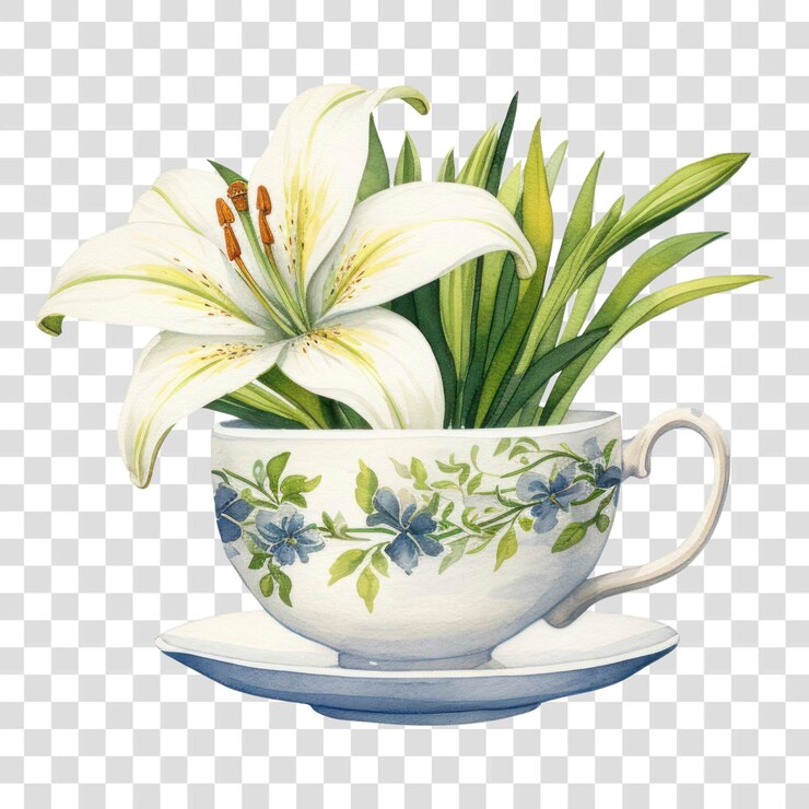 PSD flor do prato de copo dos lírios da png