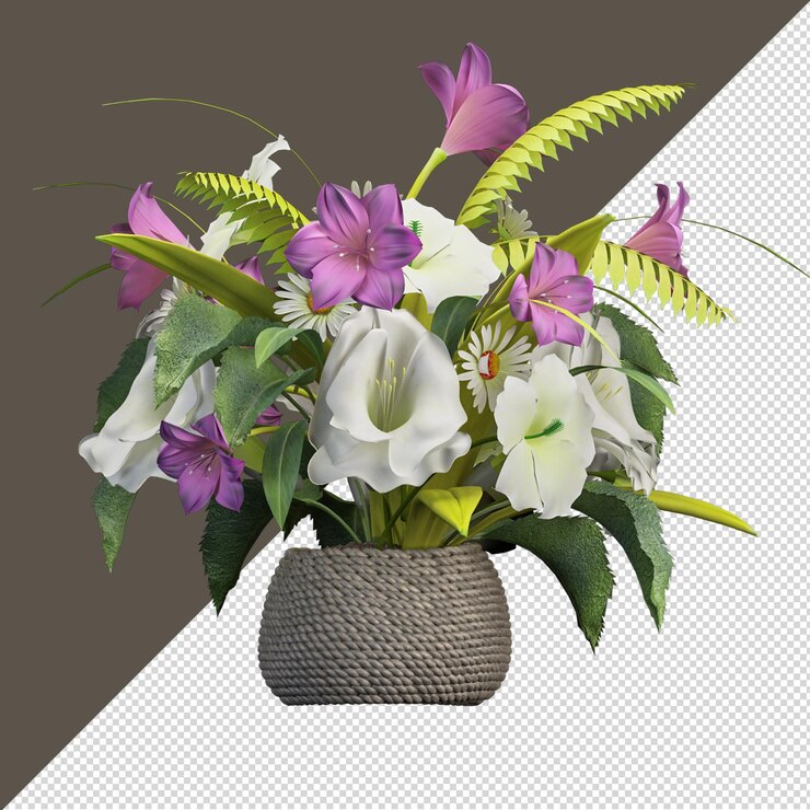 Flor en florero en representación 3d aislada