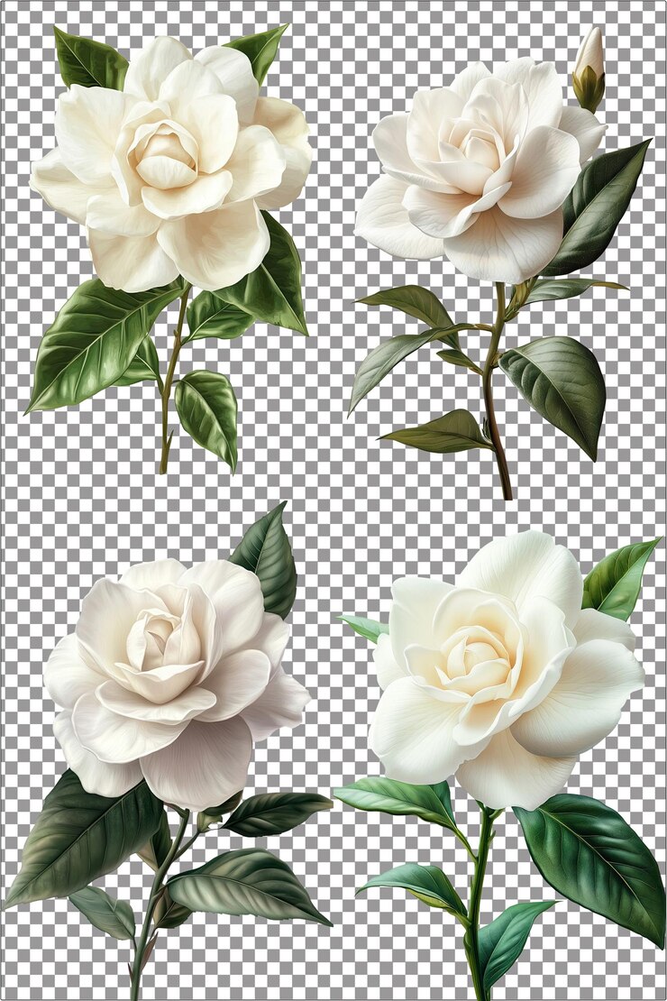 Flor de gardenia blanca flor perfumada y elegante flor hiperrealista PNG aislado con clara transparencia