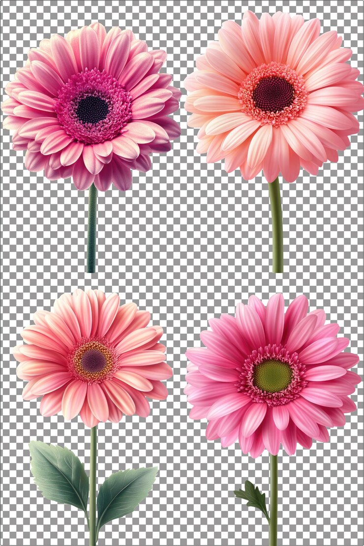 Flor de gerbera rosada brillante y alegre hiperrealista PNG aislado con fondo transparente claro