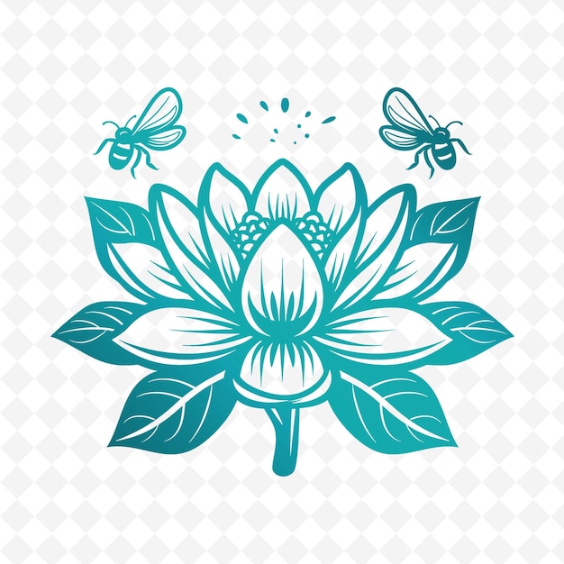 PSD una flor de loto con abejas y abejas en ella