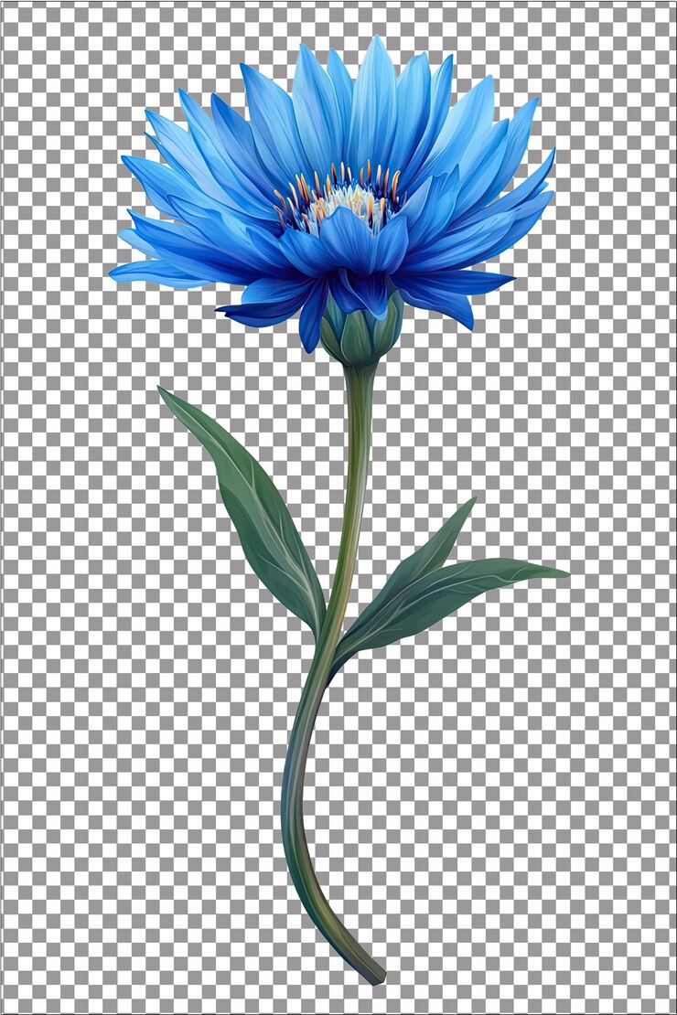 Flor de maíz azul Una flor de maíz de color azul vívido en plena floración Hiperrealista Llanura blanca aislada Transpa