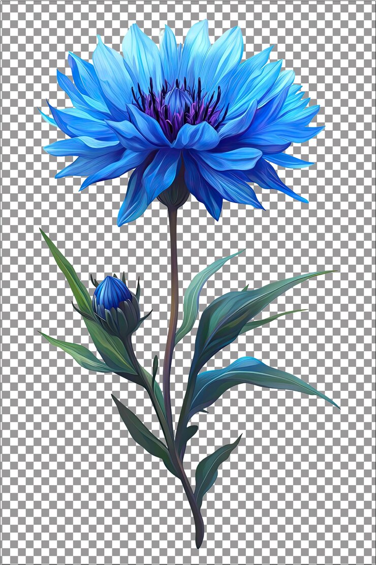 Flor de maíz azul Una flor de maíz de color azul vívido en plena floración Hiperrealista Llanura blanca aislada Transpa