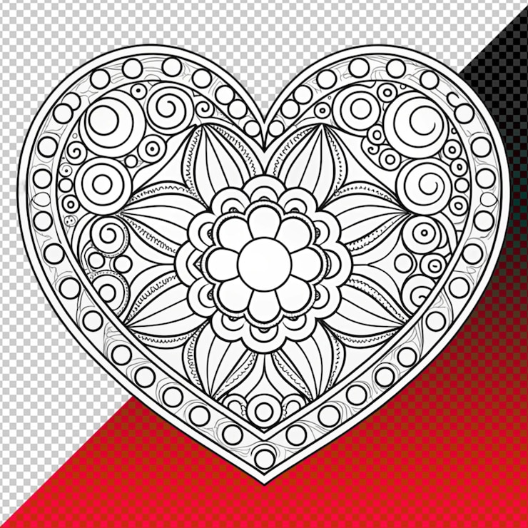 PSD flor de mehndi con marco en forma de decoración de corazón en adorno de garabato oriental étnico