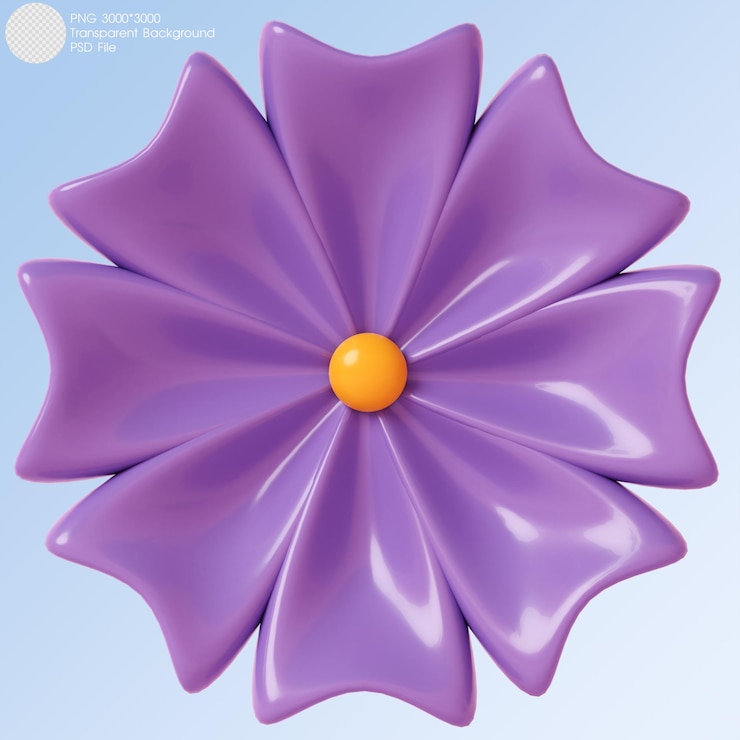 PSD flor morada de renderizado 3d aislada en el fondo