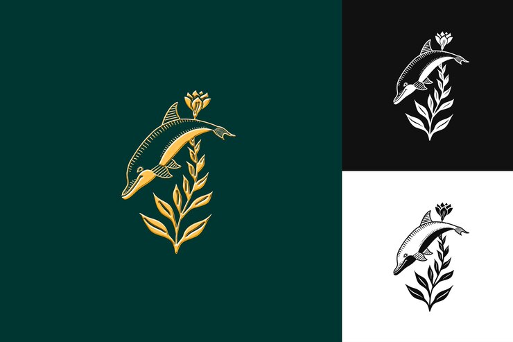 PSD flor de murciélago con silueta de delfín y diseño minimalista con diseño vectorial de ilustración creativa