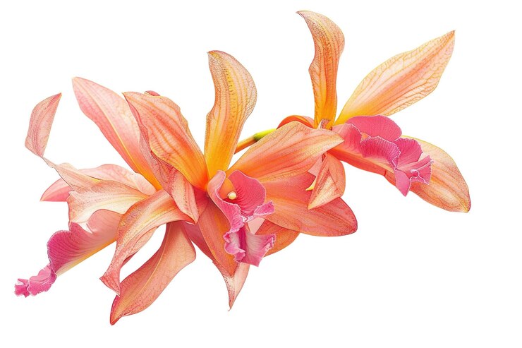 PSD flor de orquídea colorida con gotas de agua aisladas en fondo blanco aig57
