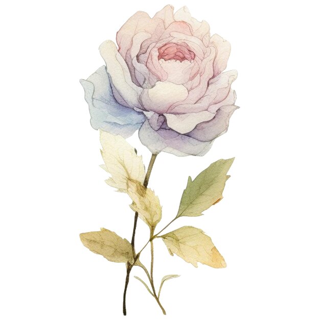 PSD flor pintada en acuarela elementos de diseño floral dibujados a mano aislados sobre un fondo blanco