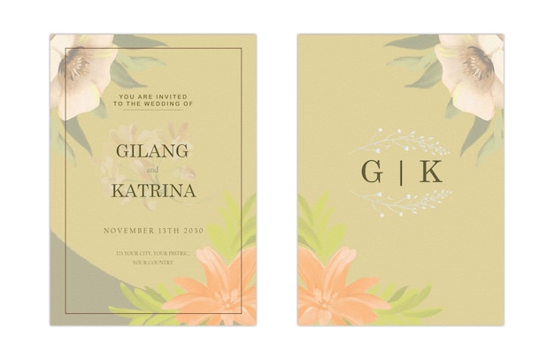 Flor de plantilla de invitación de boda de doble cara PSD Premium