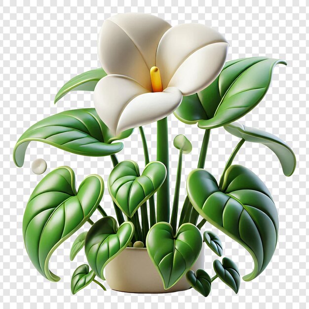 La flor de Pothos Epipremnum Aureum de dibujos animados en 3D aislada sobre un fondo transparente