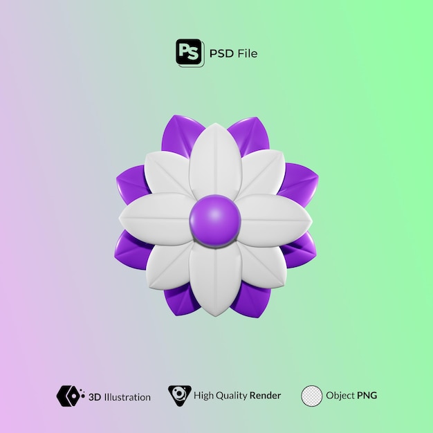 flor, con, púrpura, 3d, ilustración