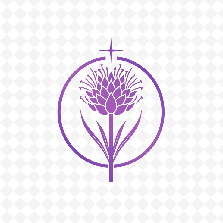PSD una flor púrpura en un fondo blanco con una cruz en el medio