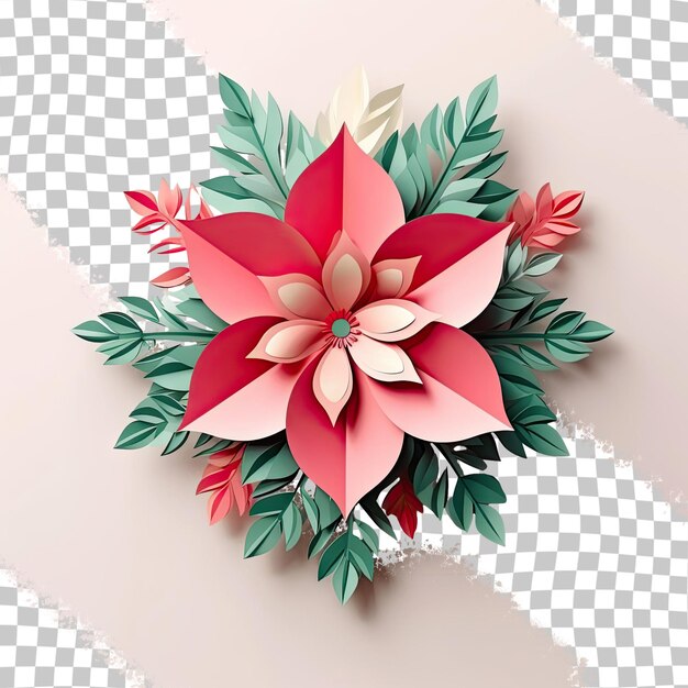 PSD flor roja con estilo láser de color degradado aislado en el fondo flores cortadas en papel para decoración en navidad y tarjetas