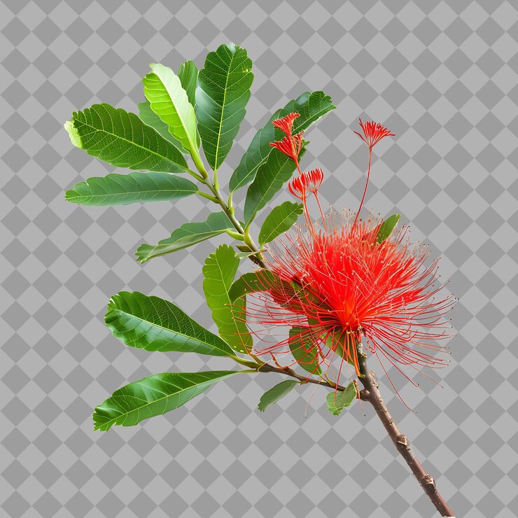 PSD una flor roja con una hoja verde en ella