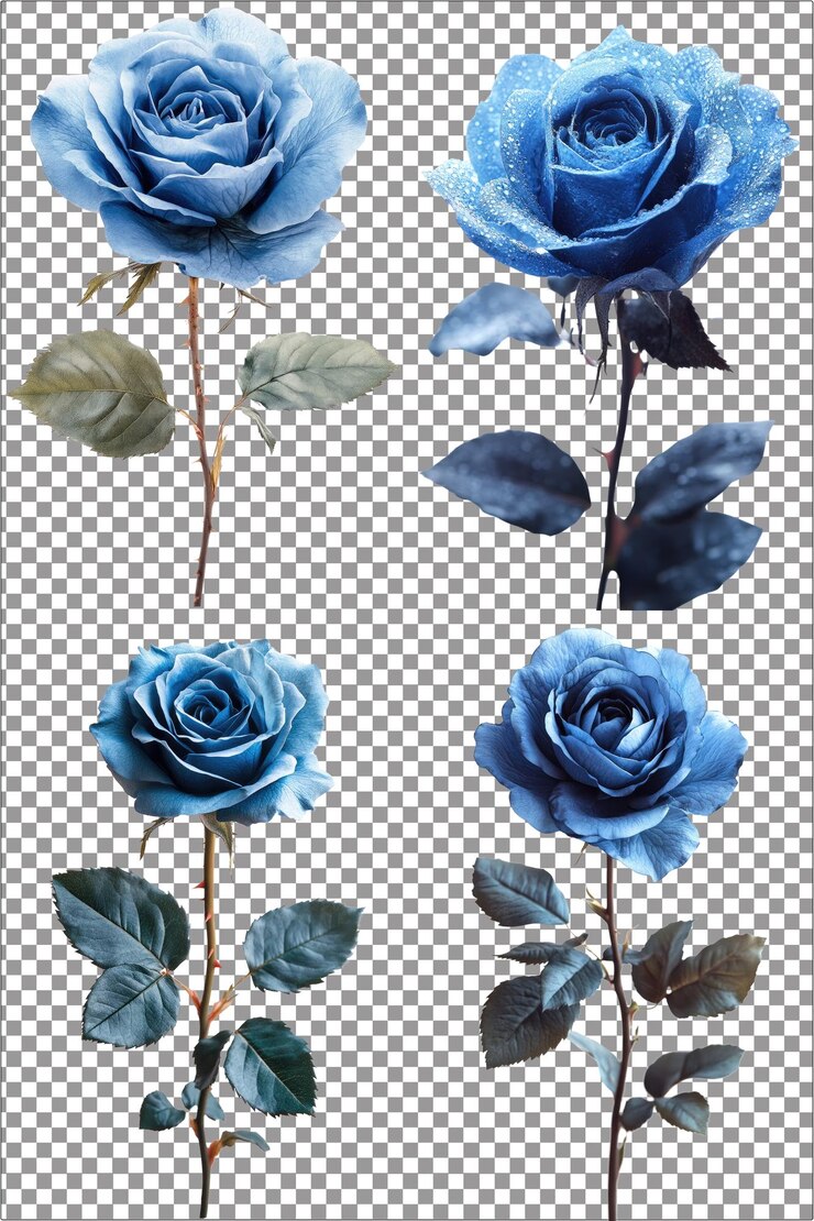 Flor de rosa azul flor única y encantadora hiperrealista aislado PNG con Ba transparente claro