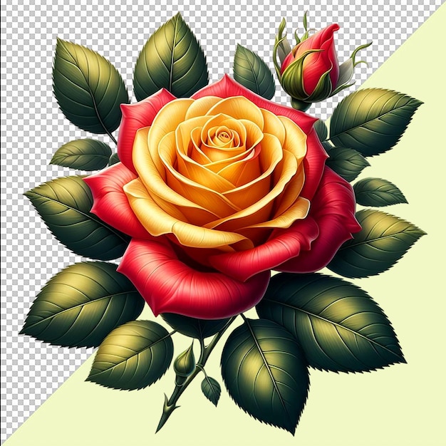 PSD flor de rosa en blanco aislado día de la rosa realista flor de rosa roja en un jardín