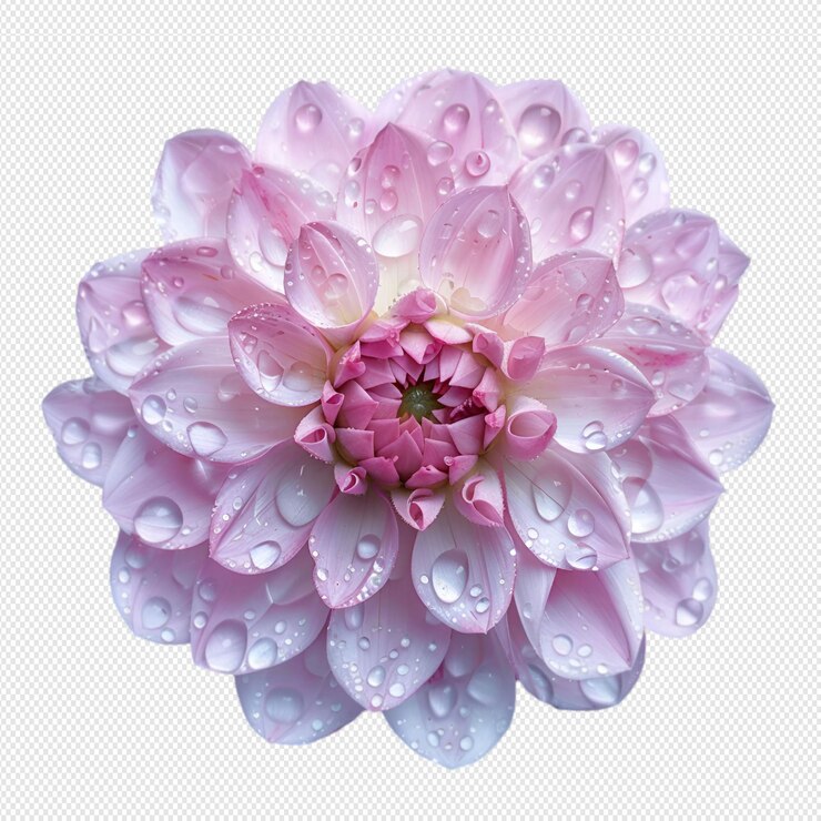 una flor rosa con gotas de agua en un fondo blanco