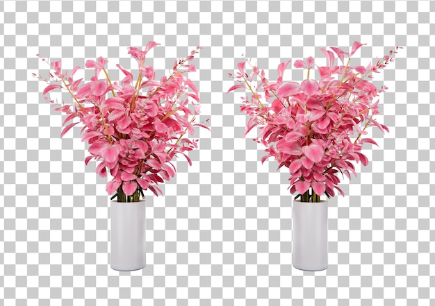 Flor rosa isométrica em renderização 3d de pote