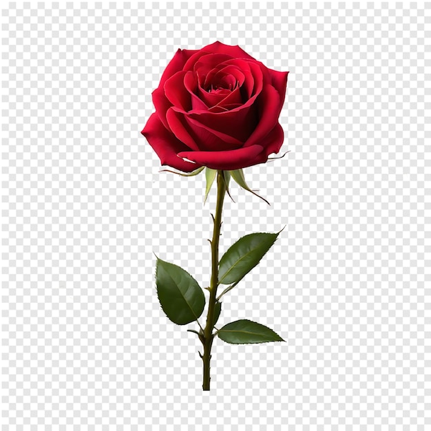 Flor de rosa roja con hojas verdes aisladas