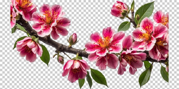 PSD una flor rosada está floreciendo en una rama flores coloridas aisladas en un fondo transparente