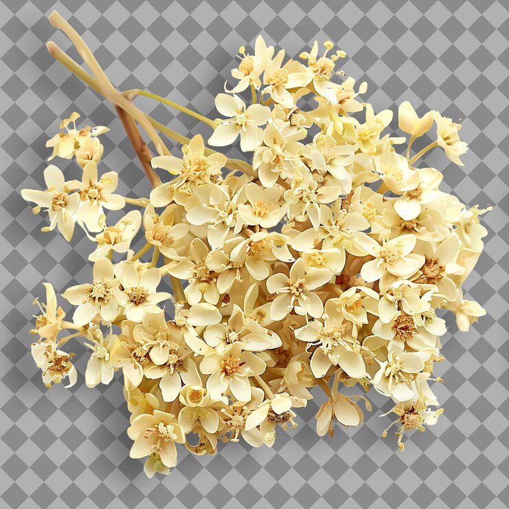PSD flor de saúco tipo de hierba sambucus nigra forma de hierba secada f objeto aislado en fondo limpio