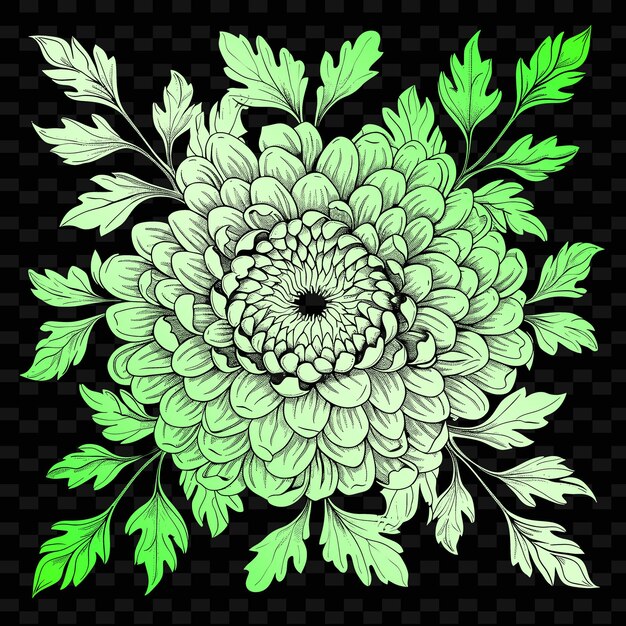 Una flor verde con un centro verde que dice 