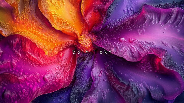 PSD flor vibrante abstracta con pétalos texturizados y gotas de agua