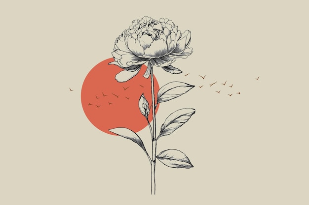 flor vintage e nostalgia de rosas em um estilo de esboço preto e branco com um fundo branco