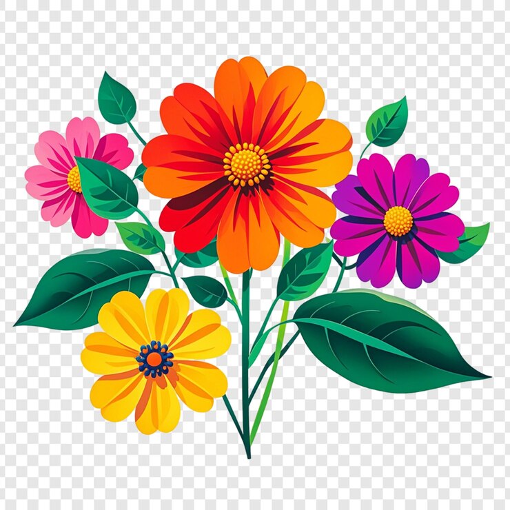 PSD floral colorido aislado en un fondo transparente