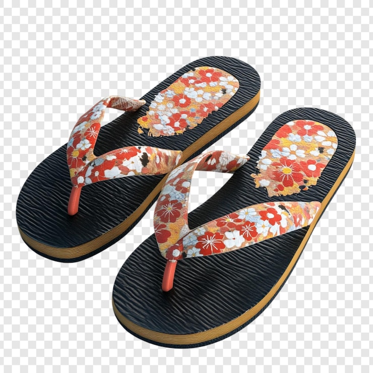 PSD floral estilo japonés flipflops calzado de verano