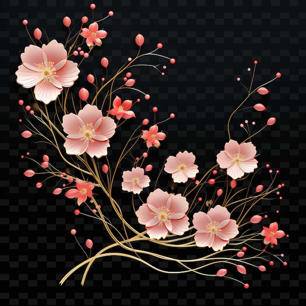 PSD floral líneas florales ilustraciones botánicas rosa suave delica png formas y2k artes ligeras transparentes