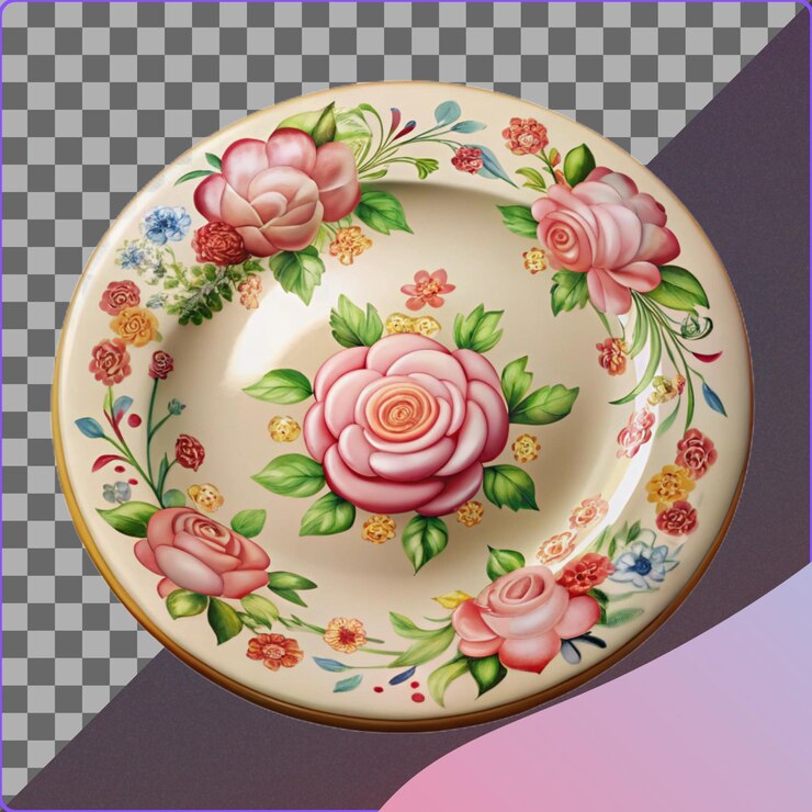 PSD floral plate with pink roses