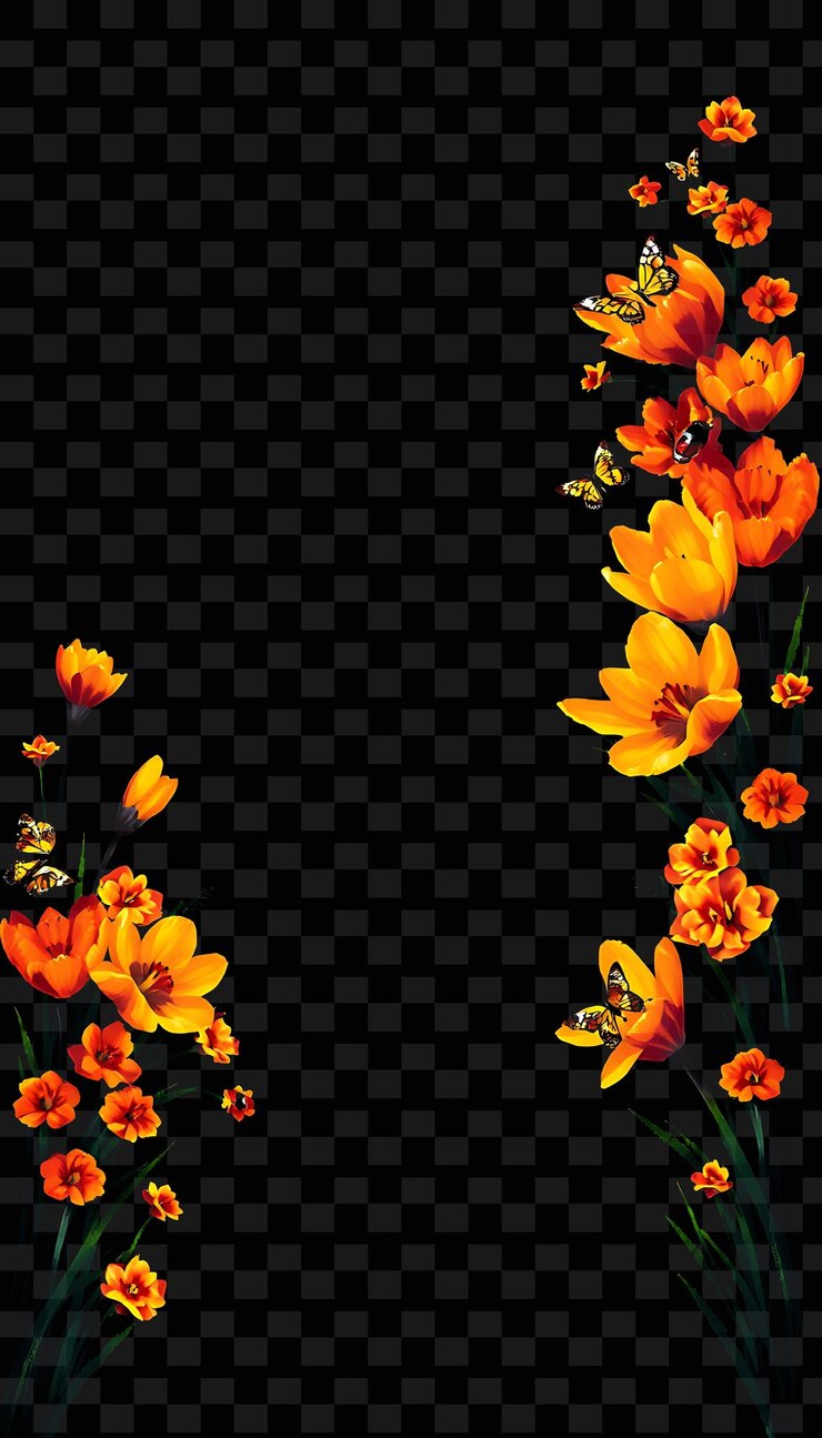 PSD flores amarillas y naranjas sobre un fondo negro