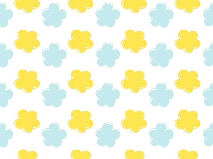 PSD flores azuis e amarelas em fundo branco repetindo padrão raster