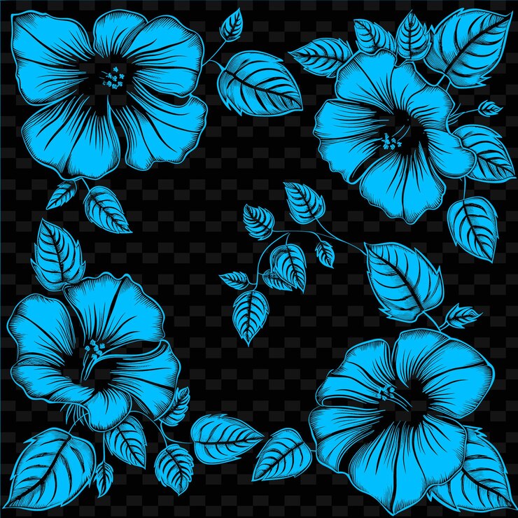 PSD flores azules en un fondo negro vector libre