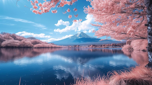PSD las flores de los cerezos rosados florecen en la primavera el concepto de hanami hermoso fondo