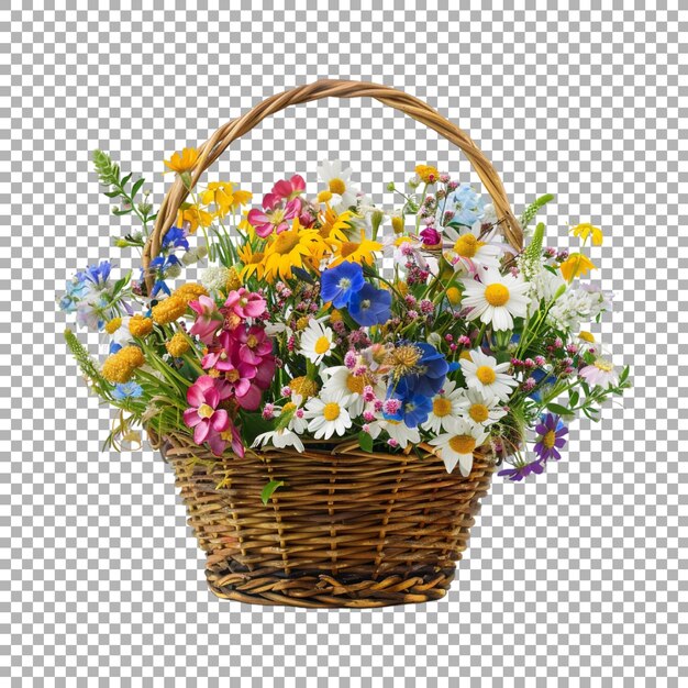 Flores coloridas en una canasta sobre un fondo transparente generadas por Ai
