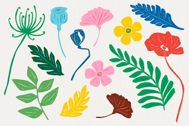 Flores coloridas psd vintage conjunto de linho floral