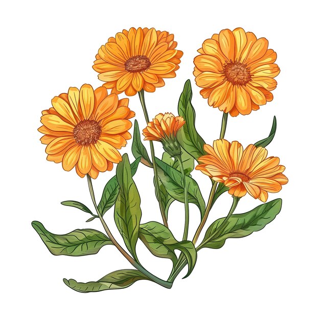 PSD flores de calêndula marigold com folhas