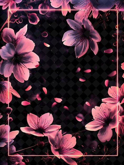 PSD flores de cerejeira japonesas arcanos quadro com delicada cor rosa blo neon quadro de cor y2k coleção de arte