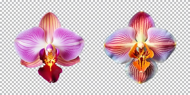 PSD flores de orquídeas multicoloridas em um fundo transparente png vista de cima